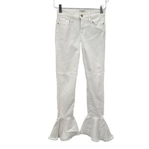 FRAME Le Skinny de Jeanne 24 Flounce Ankle Jeans Raw Edge Hem White Bell Bottom